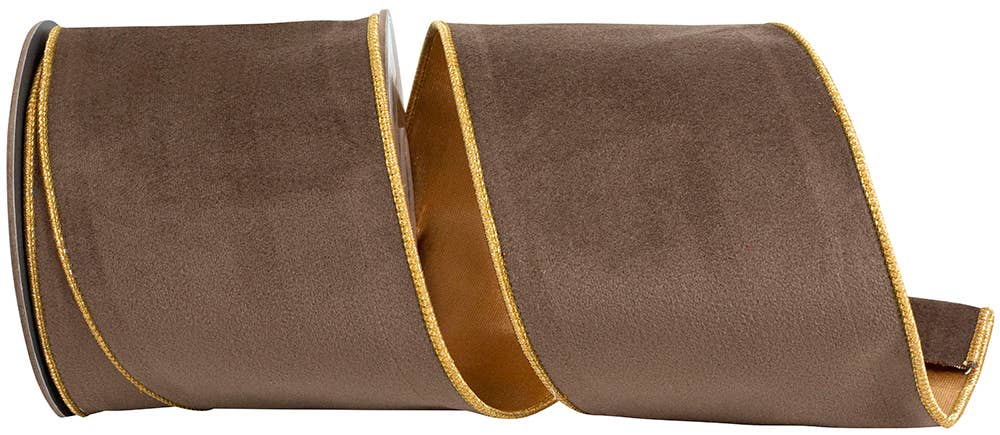 Velvet Touch Deluxe Metallic Dupioni Backed Brown Wired Ribbon, 4"