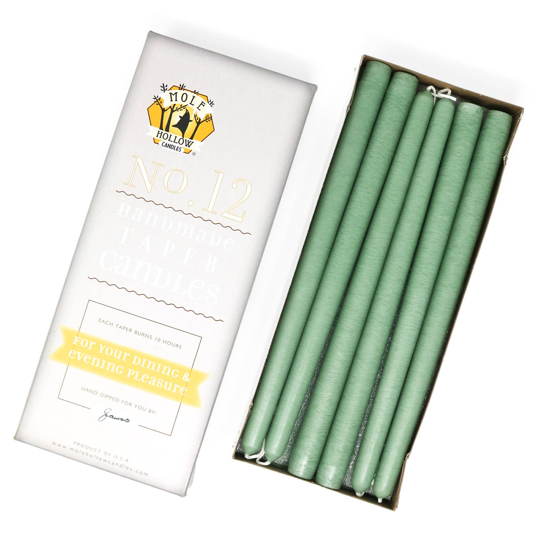 Pair of 12" Taper Candles - Misty Green