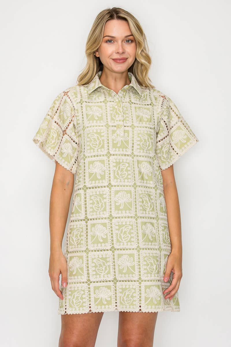 Macha Green Patch Work Shift Dress