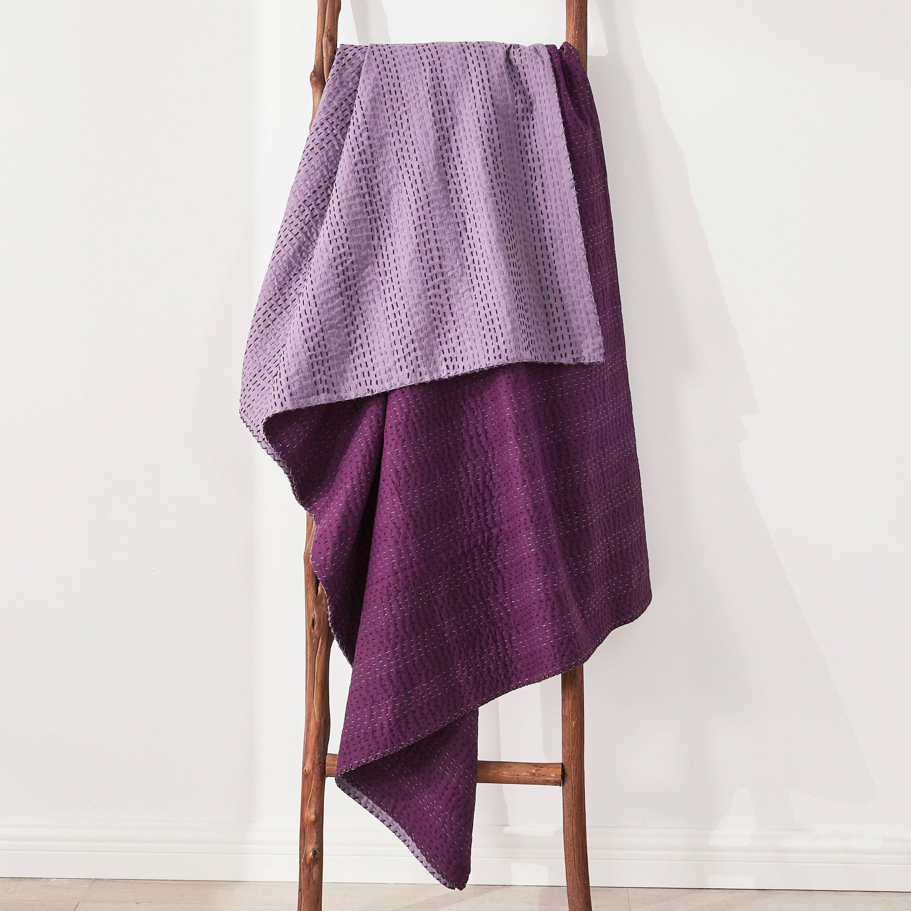 Hand Stitched Reversible Kantha Throws: Fig/Violet