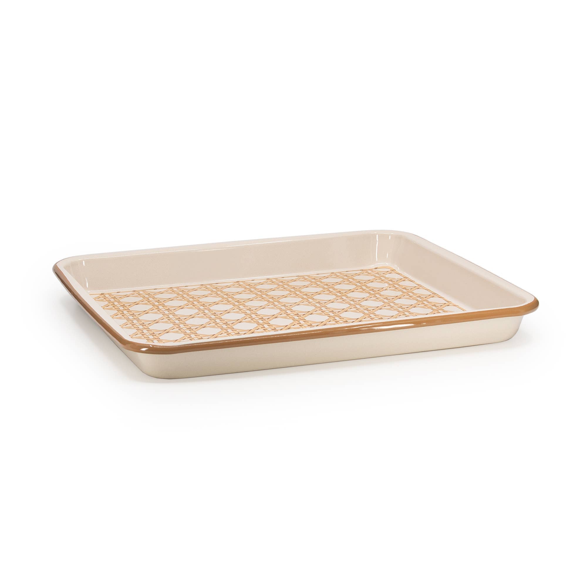 Domino x CCH Wicker Enamelware Medium Rectangle Tray: Almond