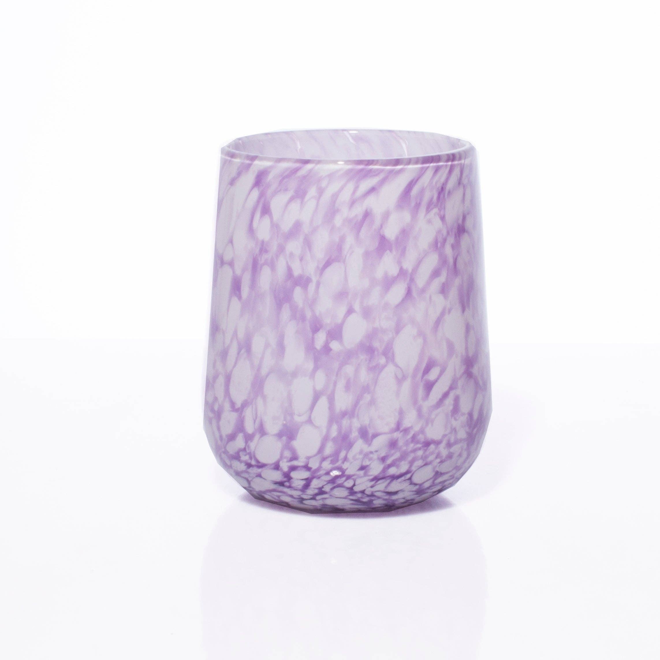 Hand Blown Stemless Wine Glass, Lavender