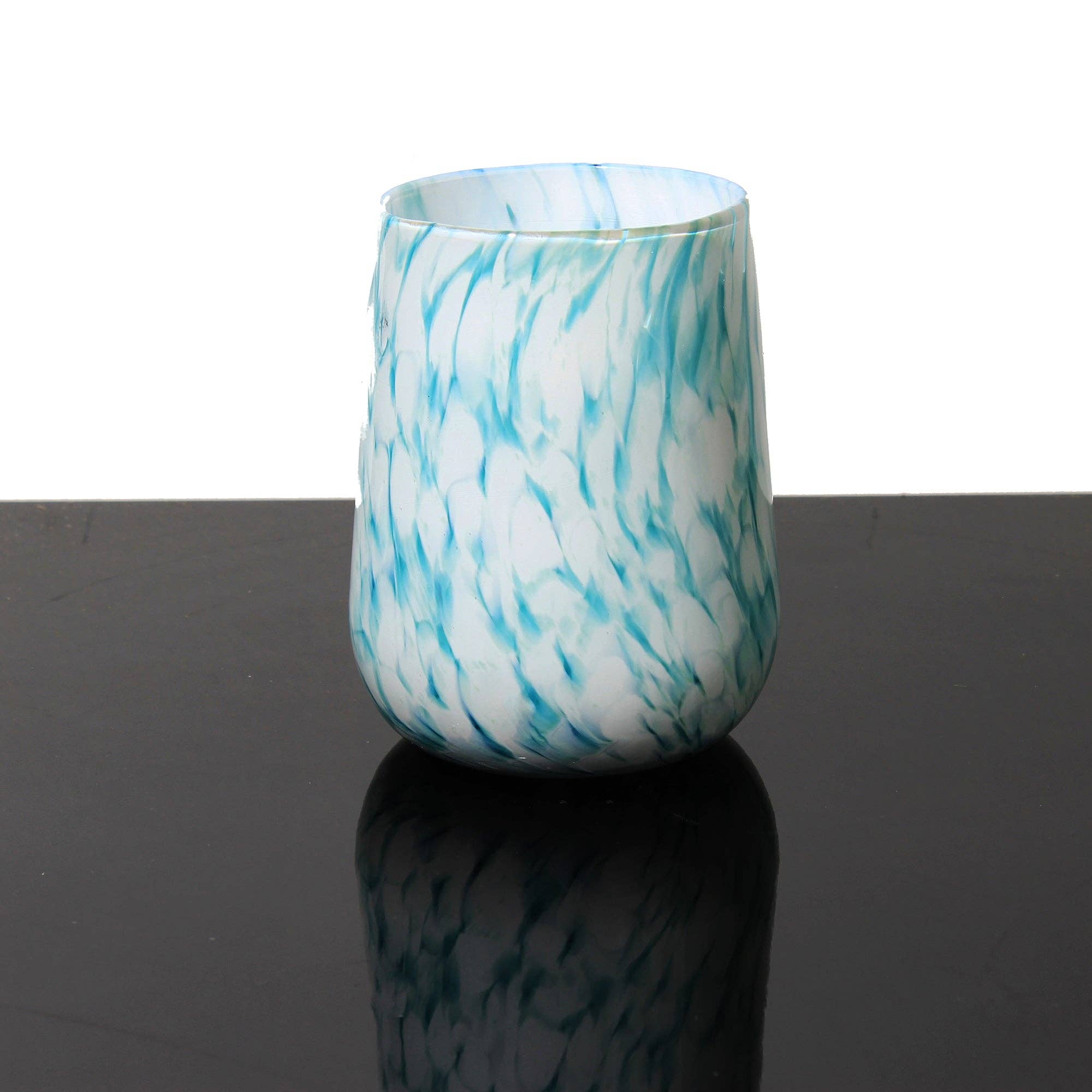 Hand Blown Stemless Wine Glass, Teal