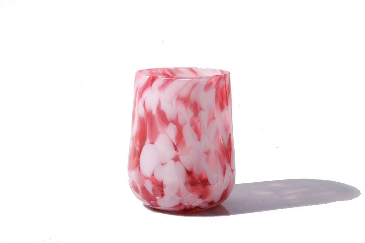 Hand Blown Stemless Wine Glass, Flamingo