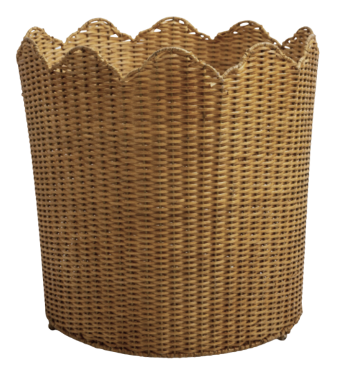 Large Scalloped Natural Wicker Floor Planter