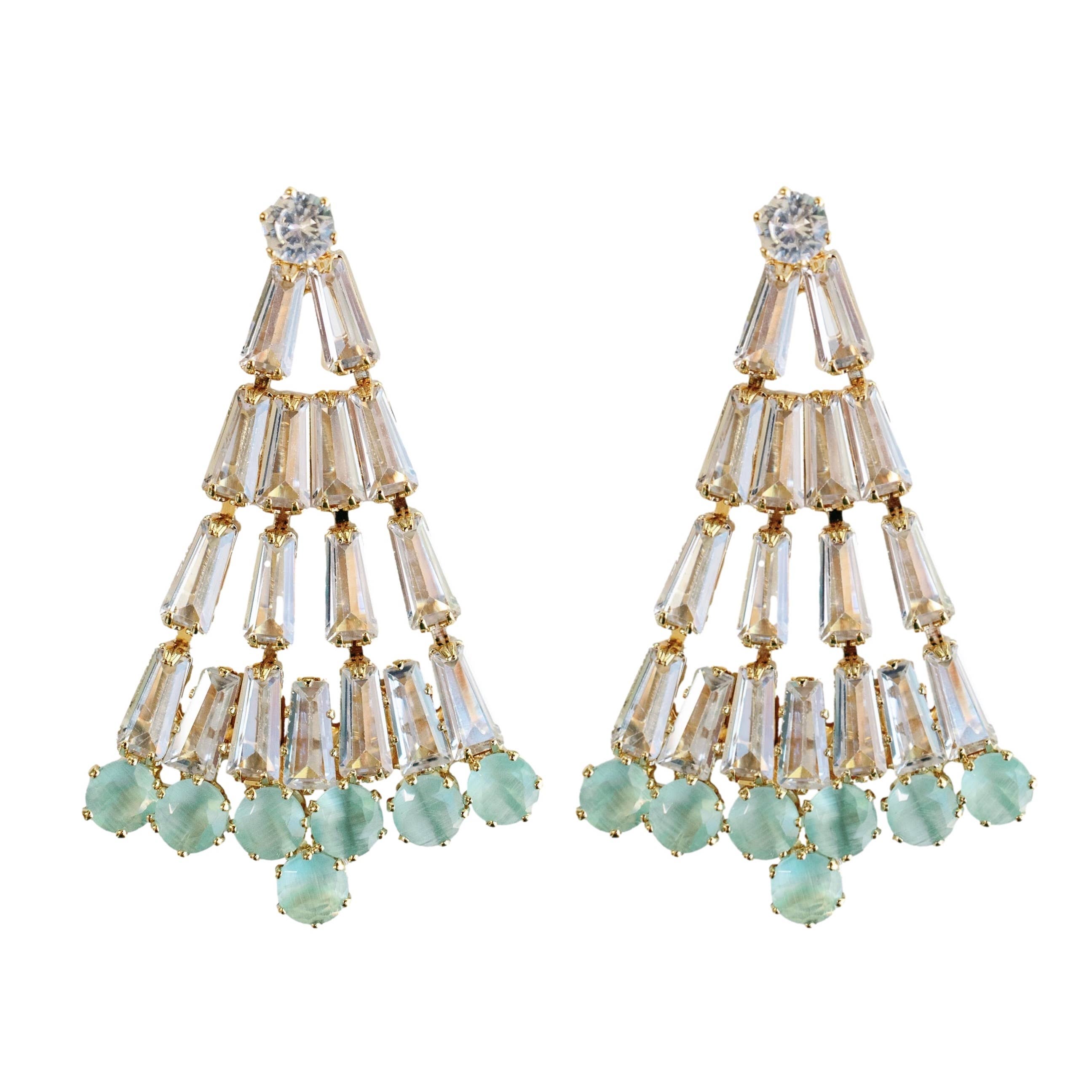 Crystal and Chalcedony Christmas Tree Holiday Earrings
