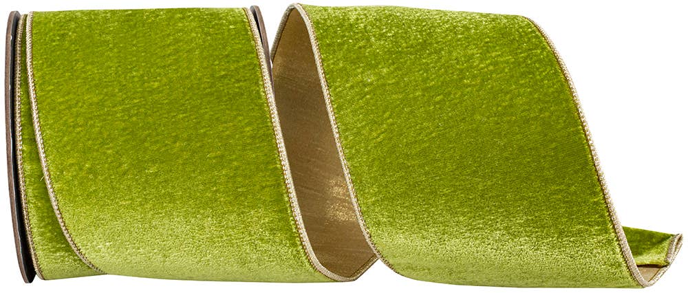 Plush Green Grass Velvet Deluxe Dupioni Metallic Backed Ribbon, 4in