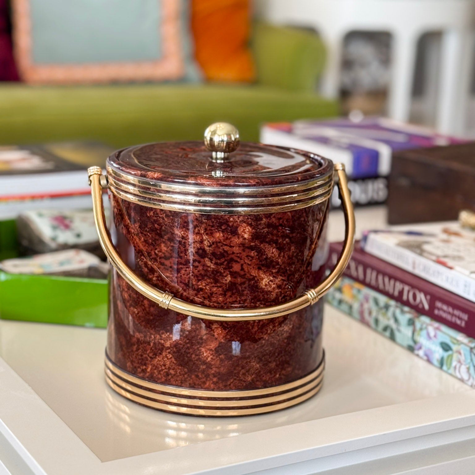 Vintage Tortoise And Brass Ice Bucket